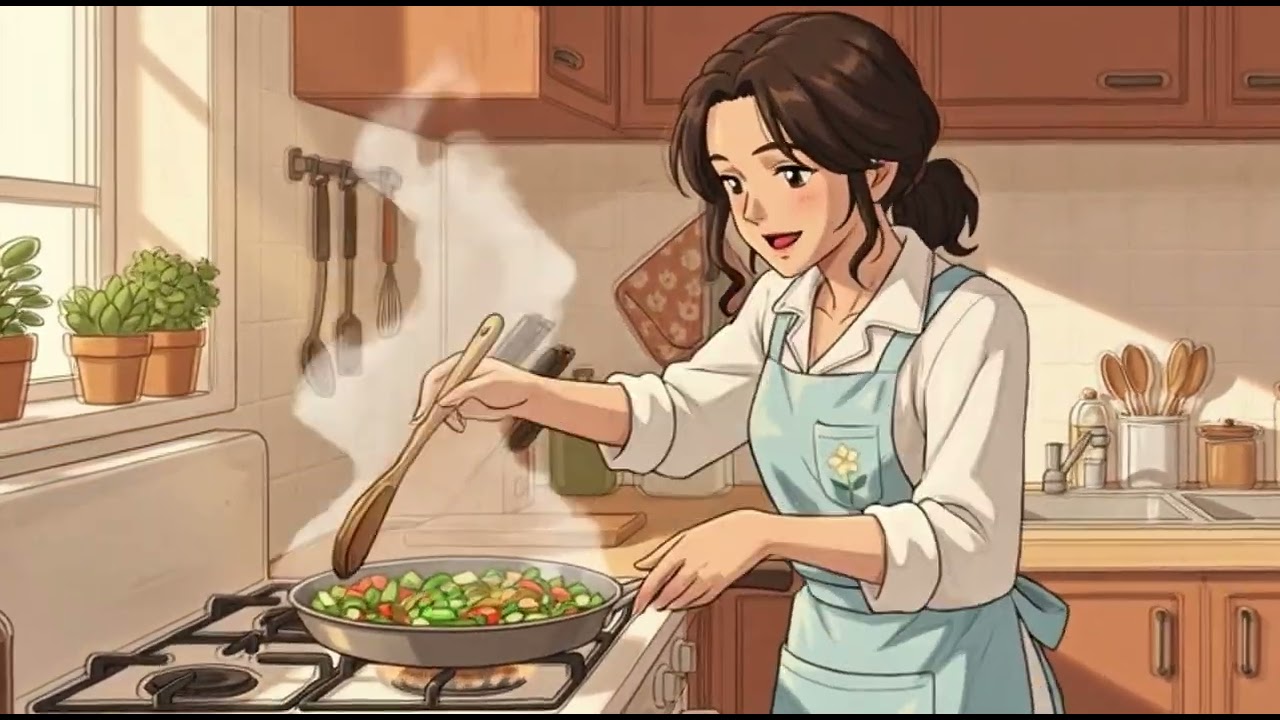 Cooking Simple Breakfast Alone as the Sun Enters the Kitchen