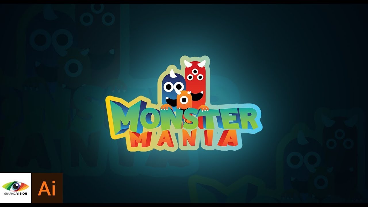 Adobe Illustrator | Game splash 3D text logo design (Monster Mania)