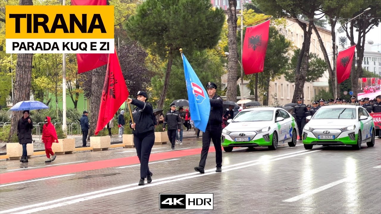 PARADA KUQ E ZI TIRANE, PAMJET ME TE BUKURA TE FESTES,  TIRANA CAPITAL OF ALBANIA【4K-HDR】