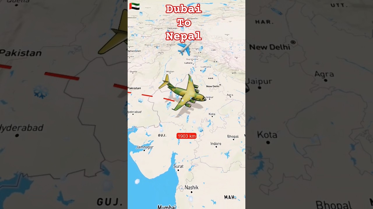 Dubai to Kathmandu [Nepal] flight route ✈️ | #aviation #aeroplane #airplane #shorts #dubai #nepal