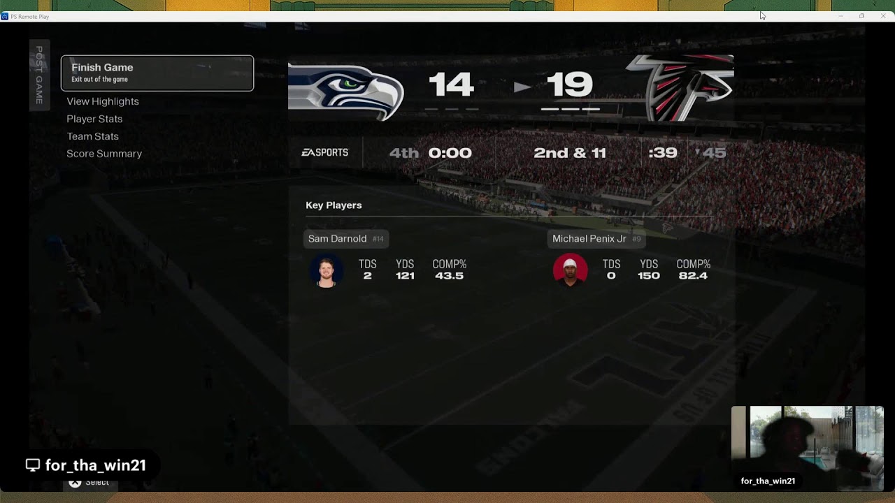 playing falcons offline dynasty game vs seahawks