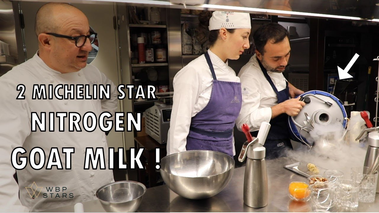 AMAZING GOAT MILK, HAZELNUTS and WHITE TRUFFLE preparation at 2 star restaurant DUOMO in Italy