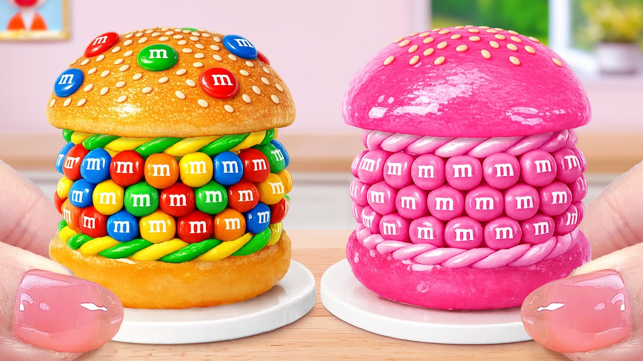Hamburger Pink Vs Rainbow Cake🌈How To Make Miniature M&M Hamburger Cake Decorating💕Mini Cakes