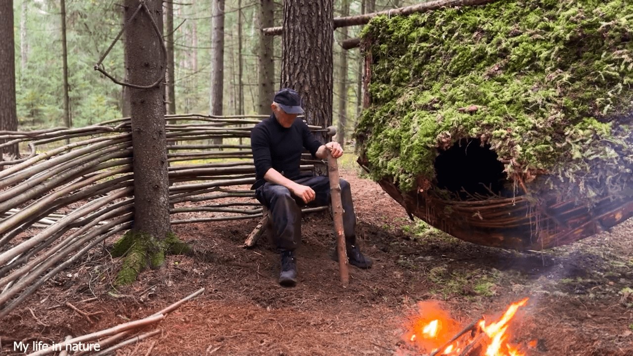 Making bird's nest like shelters, barbecuing and cooking, spending the night in the forest