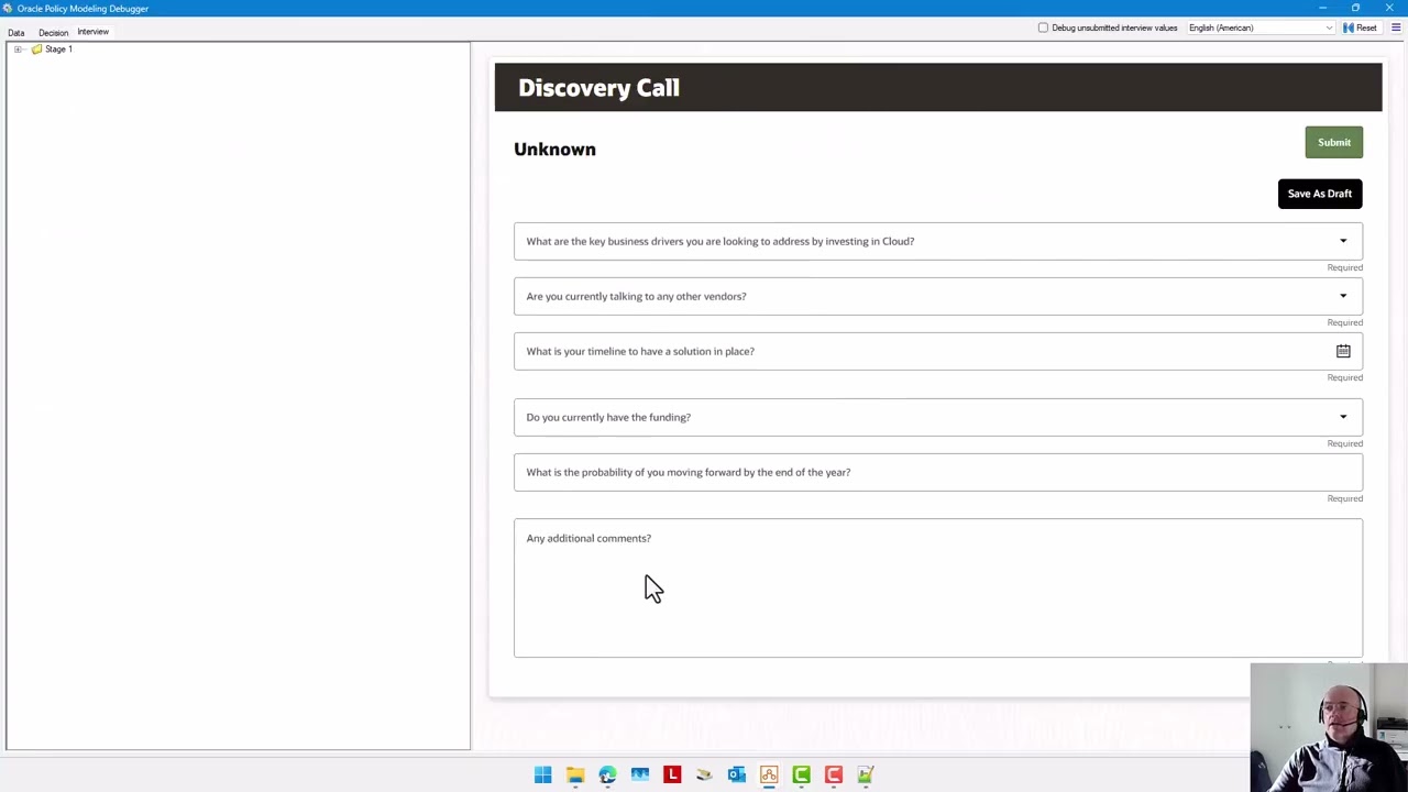 Example Project - Discovery Call - Oracle Intelligent Advisor