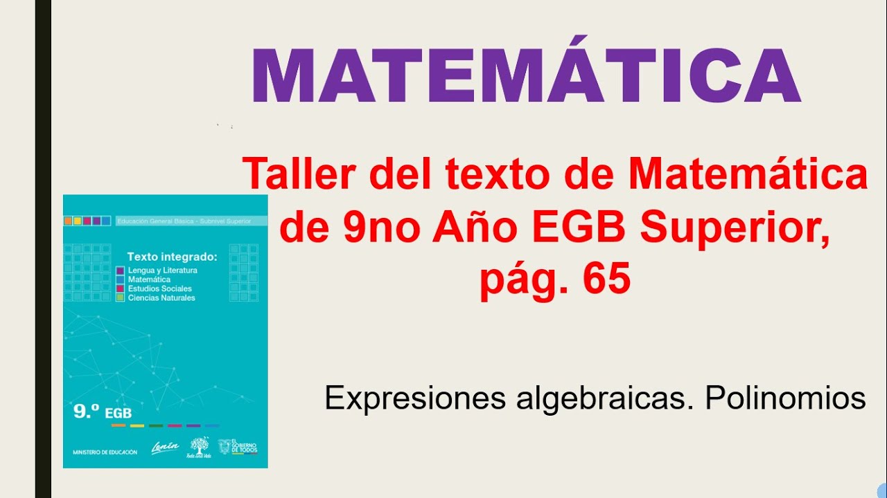 Taller,  pág. 65,  9no año. EGB. Expresiones algebraicas Polinomios