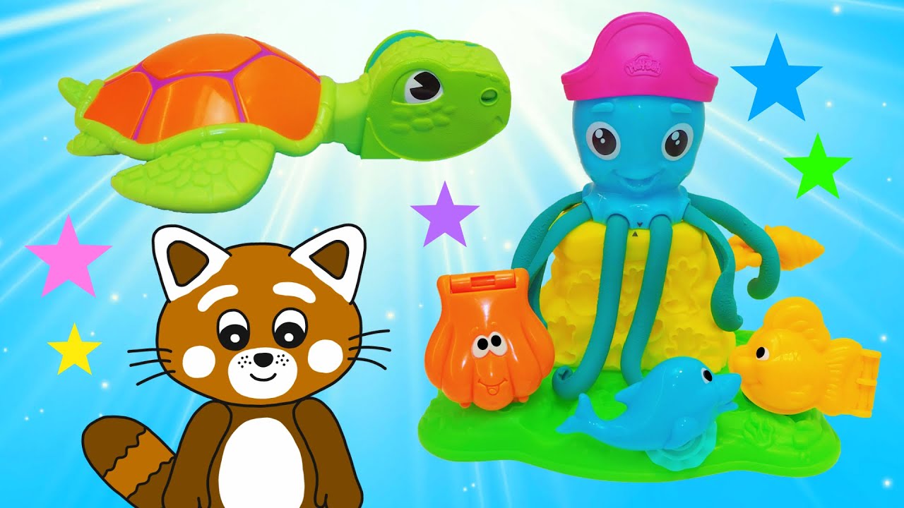 Pukkins leker med roliga sjödjur och Play Doh lera - Lek med oss