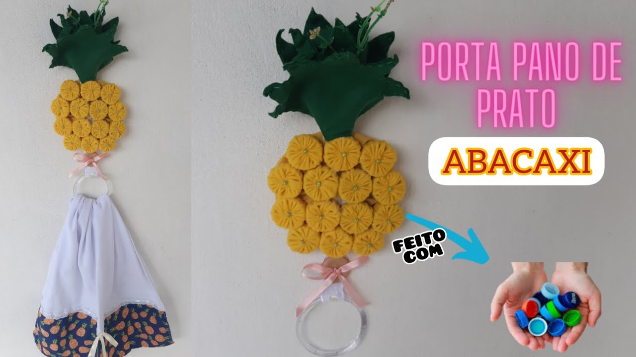 COMO FAZER PORTA PANO DE PRATO ABACAXI 🍍 | RECICLANDO TAMPINHAS DE GARRAFA PET E CD - FAÇA E VENDA