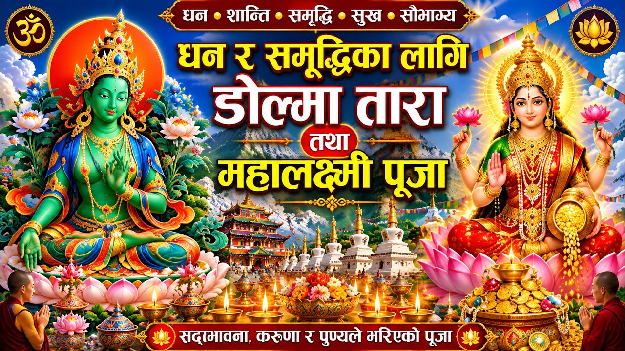 धन को देवी डोलमा तारा र महा लक्ष्मी को पूजा। Worship of Goddess Dolma Tara and Maha Lakshmi.
