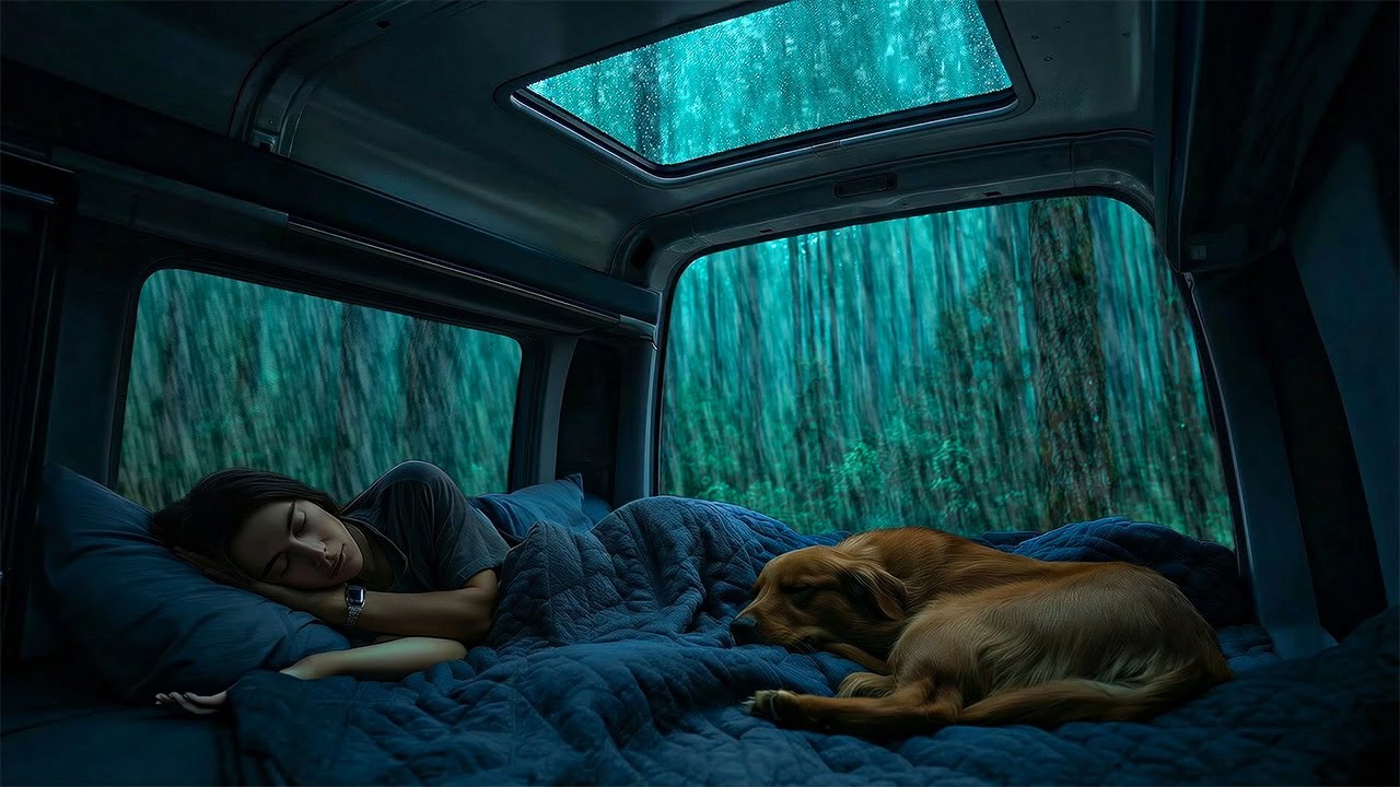 Cozy Van Rainstorm ⛈️ Gentle Thunder ASMR for Deep Sleep