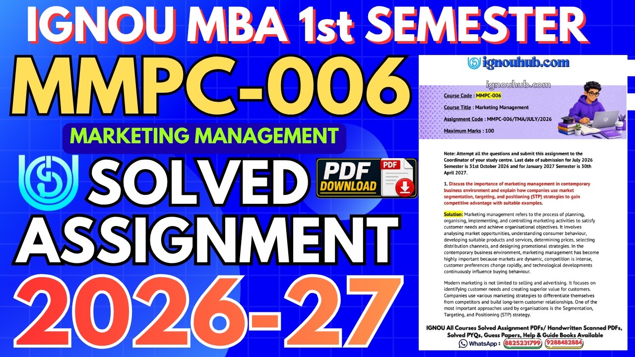 MMPC-006 Solved Assignment 2026-27 | IGNOU MBA | July 2026 & January 2027 | Latest PDF Solution