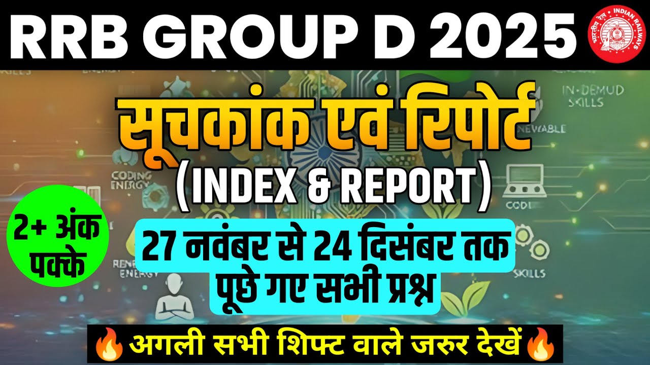 🔥(पूरा निचोड़) RRB Group D 2025 में पूछे गए सभी Index and Report के प्रश्न । RRB Group D 2025