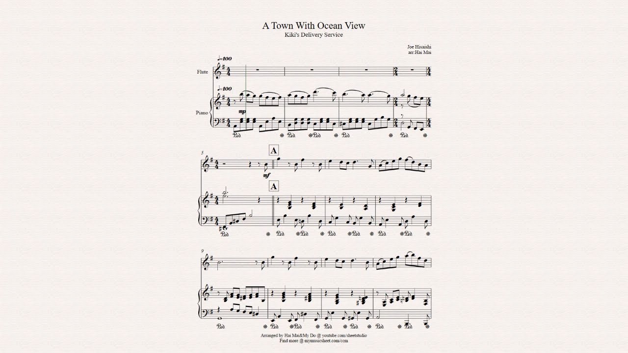 A Town With An Ocean View for Flute solo and Piano Accompaniment with music sheet