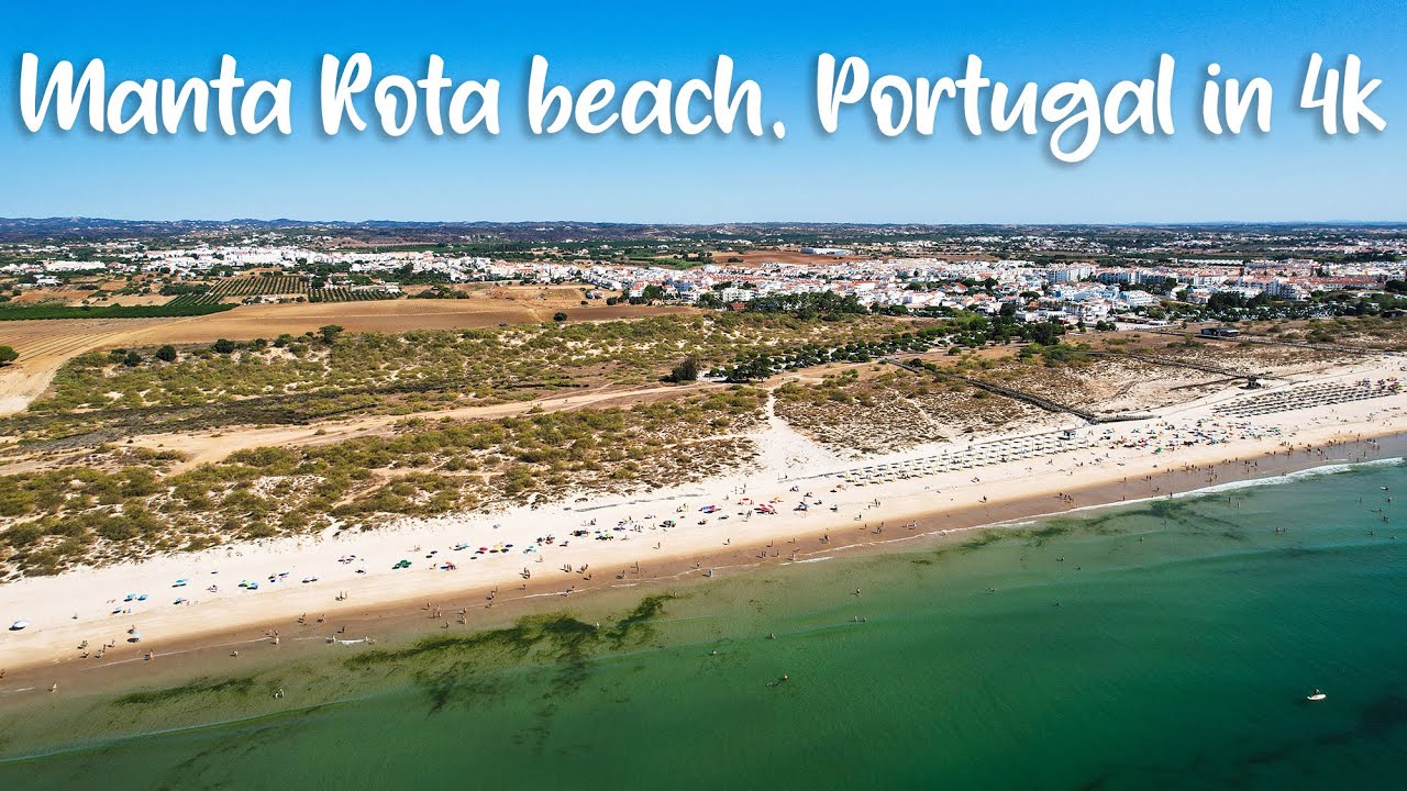 Aerial view of Manta Rota beach in the Algarve, Portugal in 4K