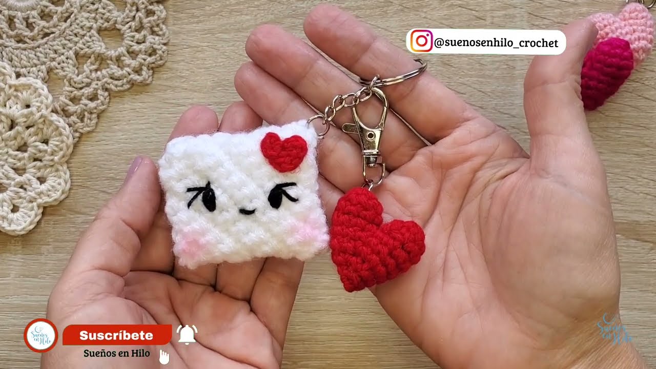 Como tejer sobre llavero a crochet para San Valentin | Amigurumis San Valentin a crochet