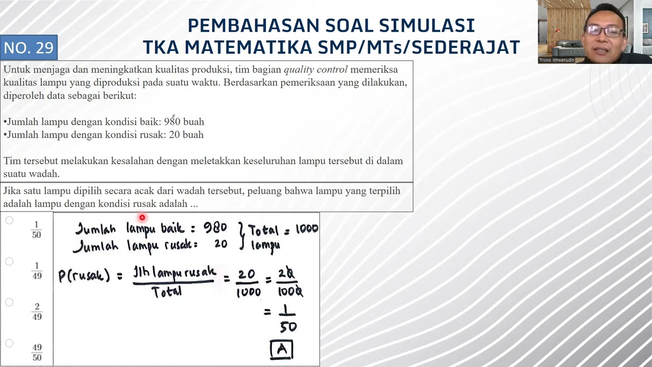 Pembahasan Soal Simulasi TKA Matematika SMP/Sederajat (Soal Resmi Simulasi TKA Matematika Pusmendik)