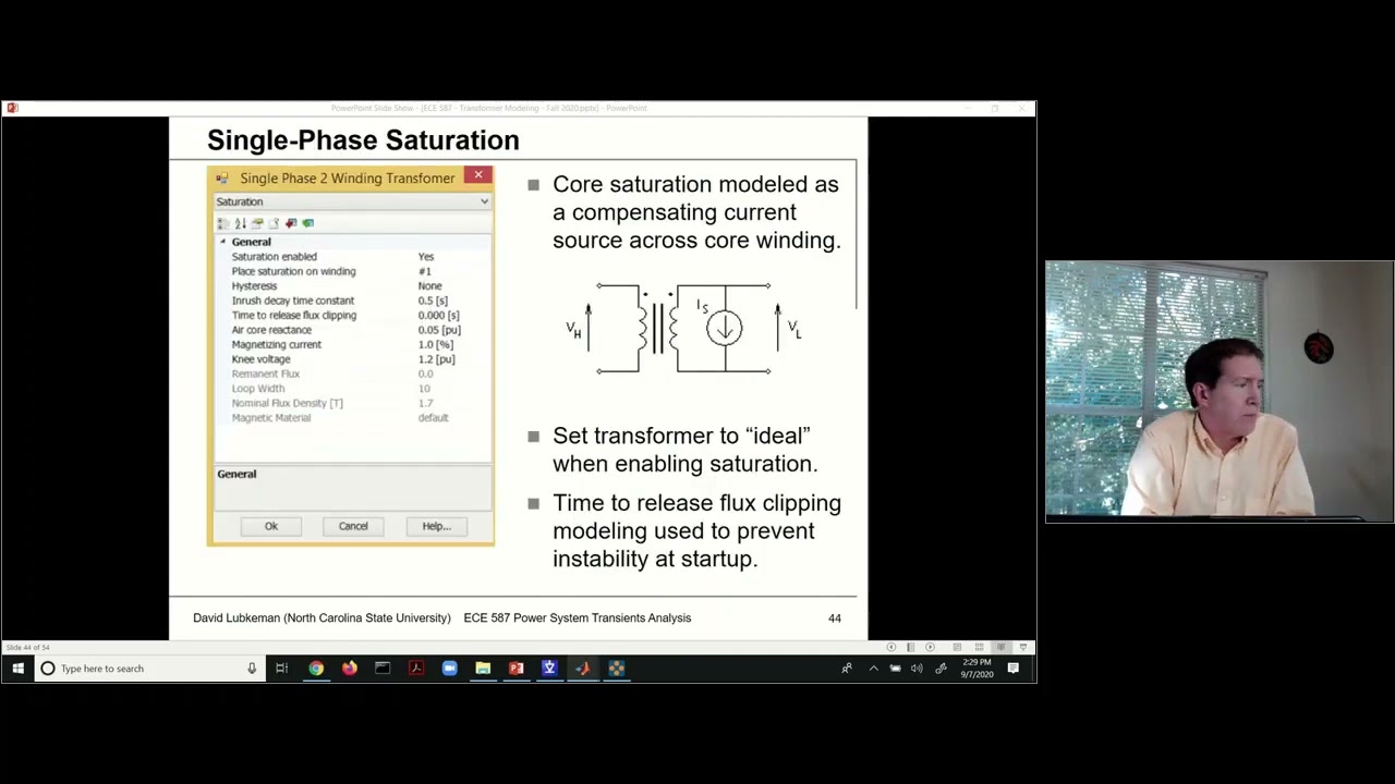 Lecture 8c: Transformer Modeling PSCAD & Simulink - Power System Transients Fall 2020 - Lubkeman