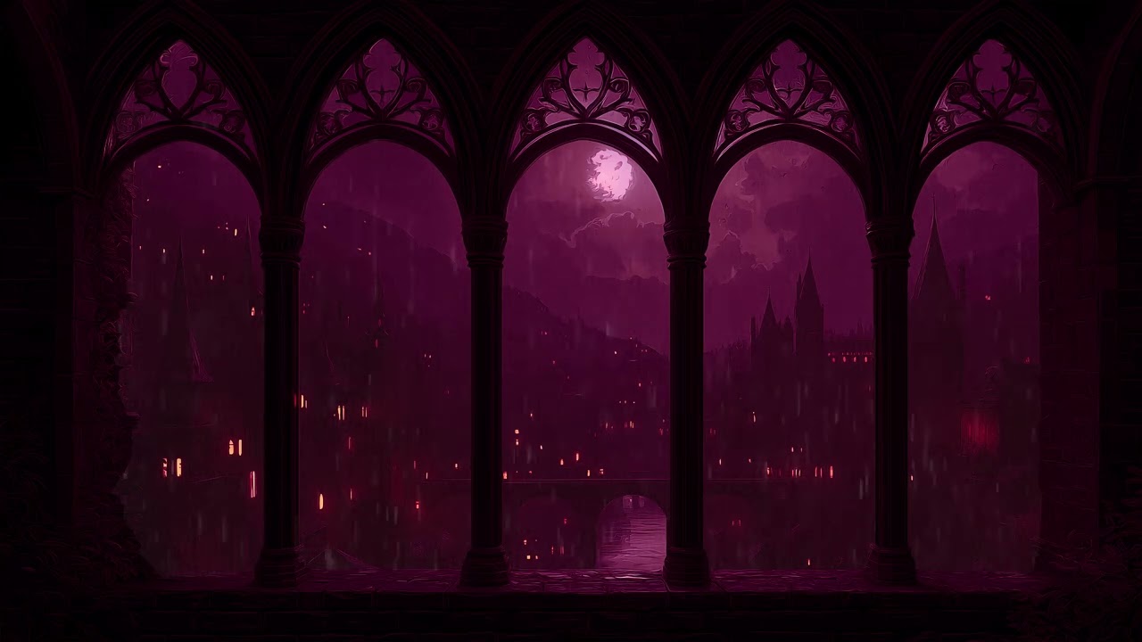 4K Medieval Castle Gothic Window Rainstorm at Night – Insomnia Relief, Tinnitus & Deep Sleep