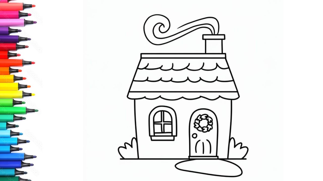 How to draw a house step by step Drawing, Painting & Colouring for Kids and Toddlers_ Child Art 