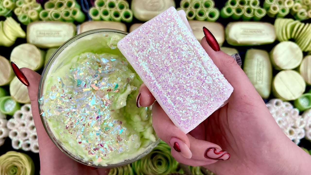 ASMR SOAP with foam 💚 Crushing starch boxes 💚 Baking soda crunchy 🤍 Cutting soap cubes 💚