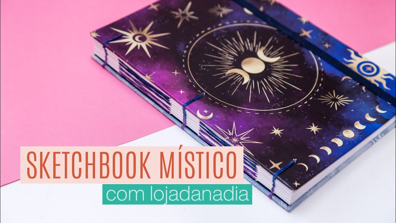 Sketchbook MÍSTICO com Costura Copta + French Link de 2 Cores | DATAS E PROJETOS