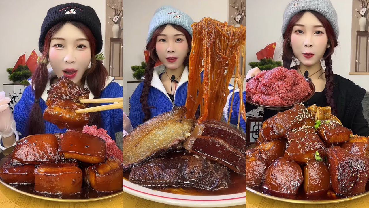 【ASMR】【MUKBANG】SPICY BRAISED PORK BELLY | EATING SHOW |CHINESE MUKBANG |食べ |吃播 #咀嚼音