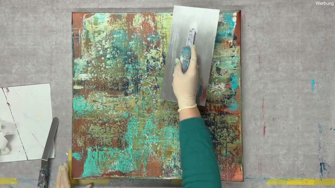 abstrakte Acrylmalerei mit Rost und Patina | Rakeltechnik auf Leinwand
