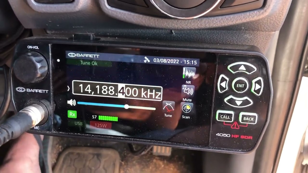 VK2KEV /6 in contact with Peter G2YT IN England from the Barrett 4050 HF radio in the car.