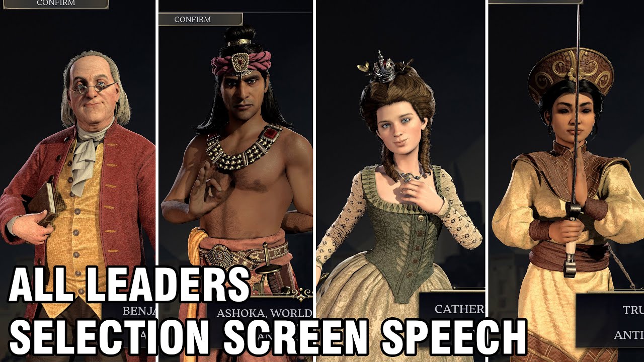 Экран выбора всех лидеров CIVILIZATION 7. Речь