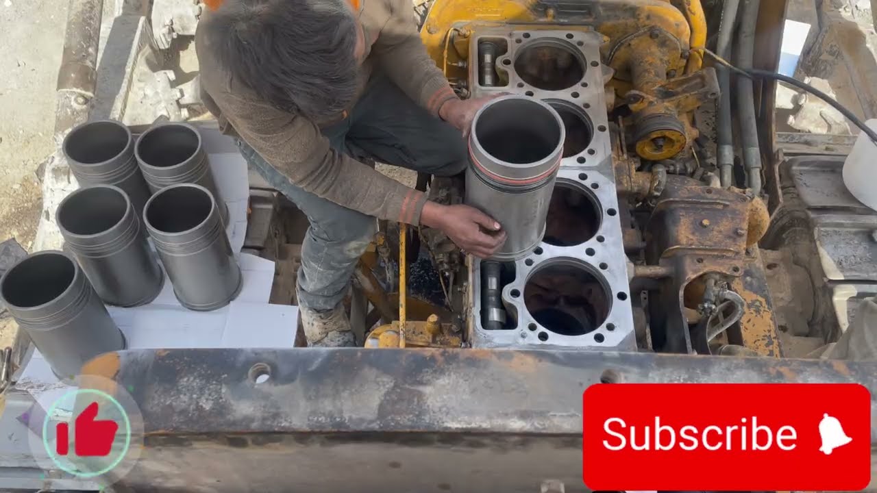 the engine liner work for heavy machine #automobile #excavator #mechanic #bulldozer #machinery