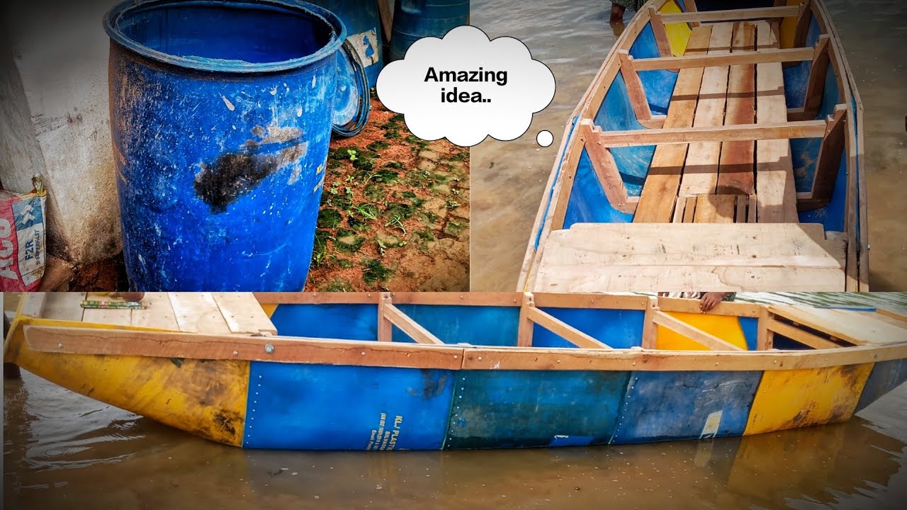 How To Make a Boat!!Wood and Plastic Drum Boat!!#fishingboat #woodworking #drumboat#boat#viral