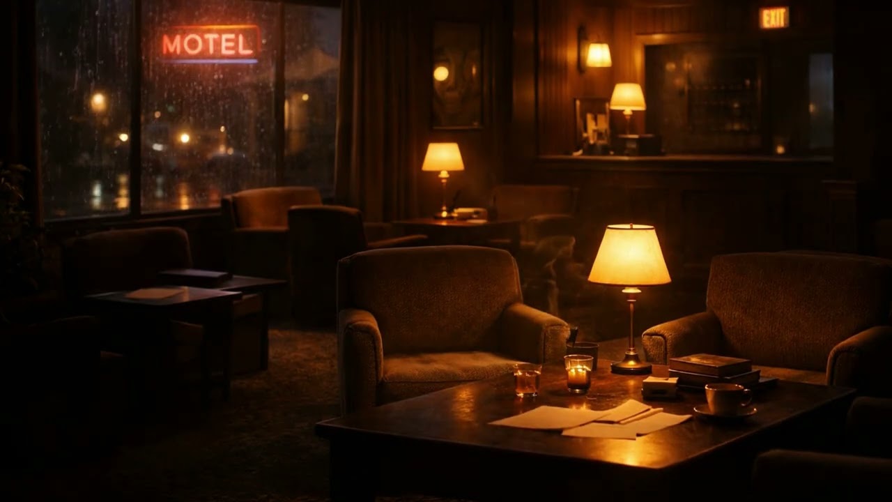 Late Night Study Music | Quiet Motel Lounge Ambience with Rain