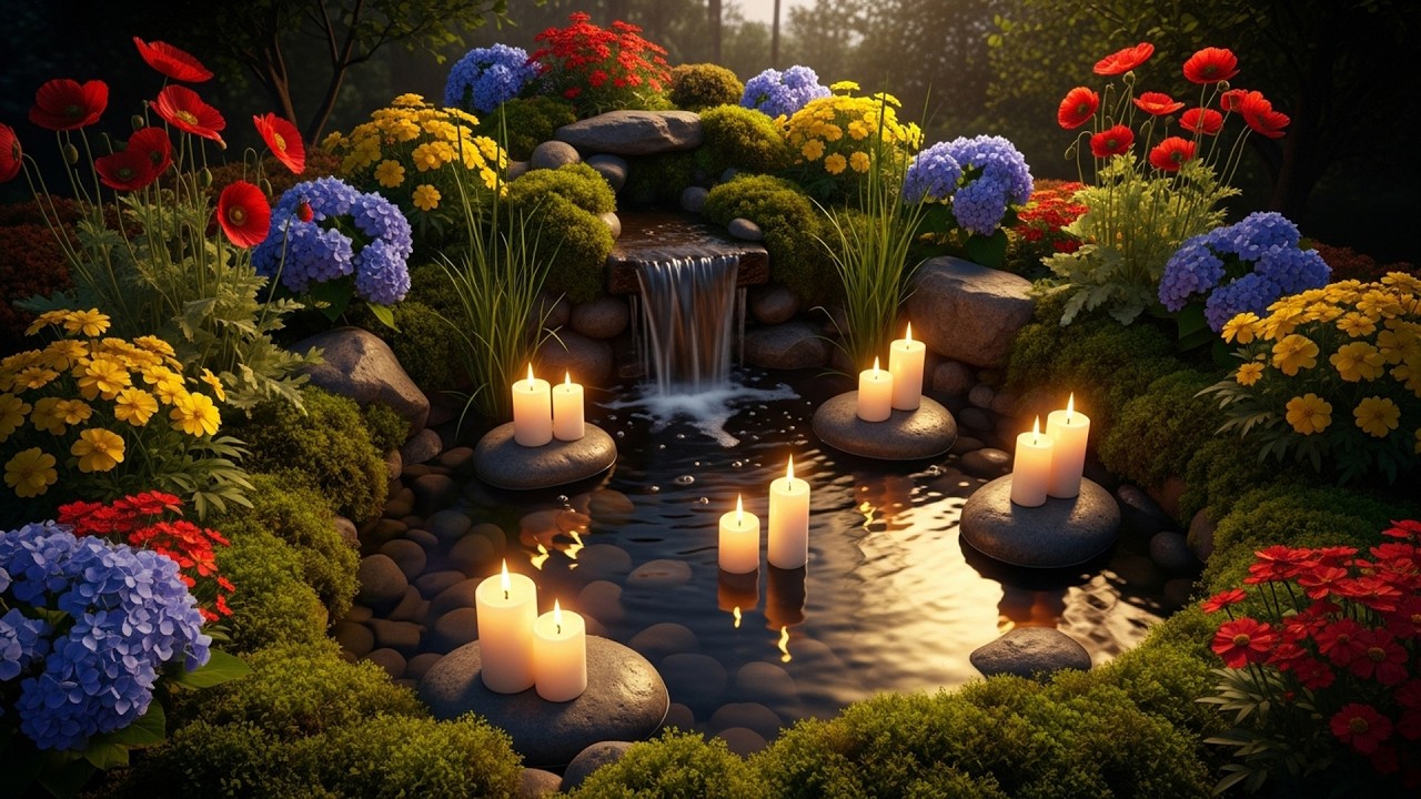 Magical Flower Garden & Soft Waterfall Sounds 🌸 Calm Relaxing Music for Sleep, Study and Healing