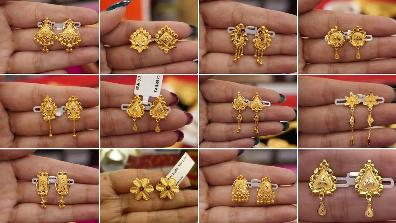Gold earrings tops designs for daily use/1 gram gold earrings designs/Gold stud earrings design 2026