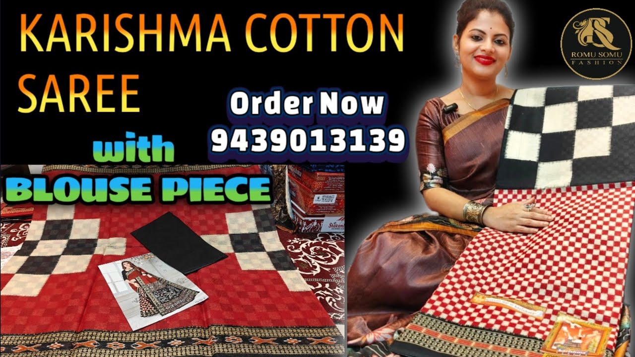 Beautiful Karishma Cotton Saree | Soft Cotton Saree with Matching Blouse Piece from RomuSomu Fashion