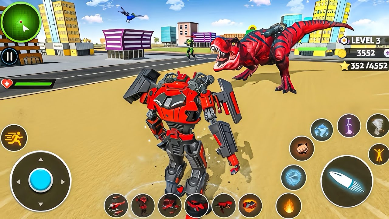 Dino Robot Jet Bike Car Transformation Robot Game New Mega Dinosaur Fight in City - Android Gameplay