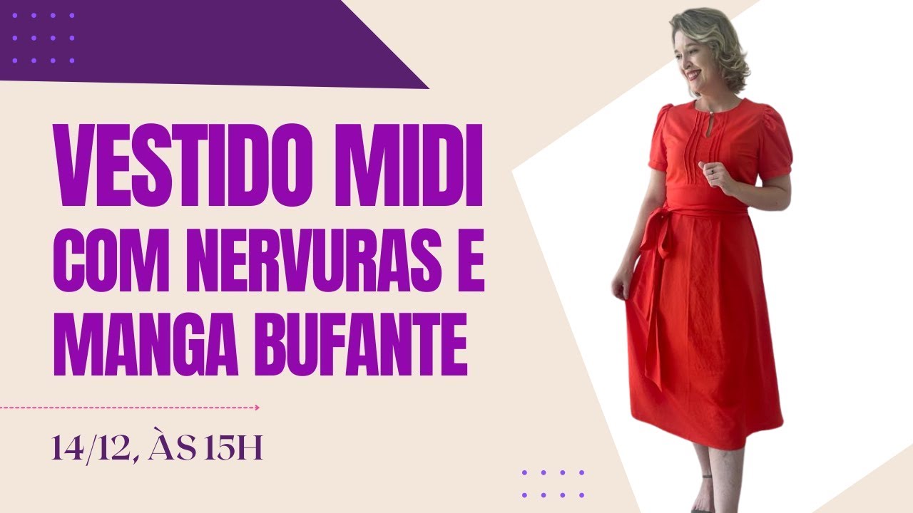 Descubra como costurar o Vestido Midi com Nervuras e Manga Bufante | Molde da Escola de Costurar