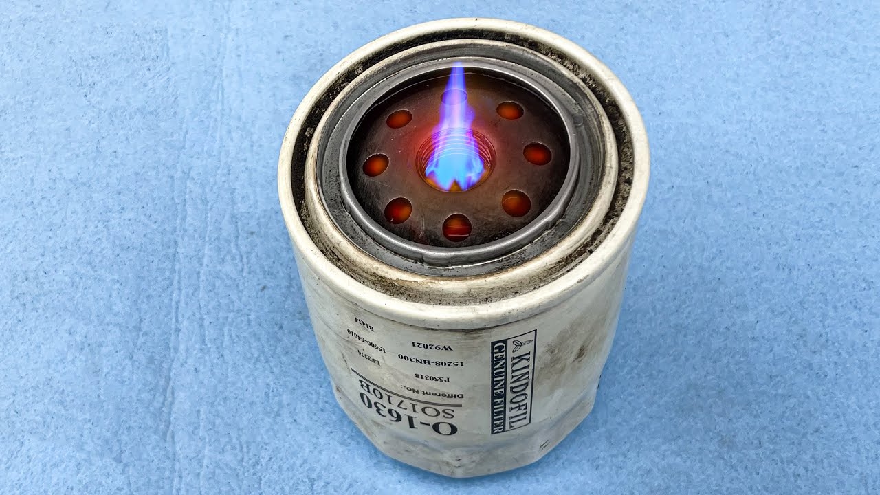 古いオイルフィルターを使うだけです。無料のサバイバルミニストーブ、シンプルな暖房ストーブ。DIYの天才
