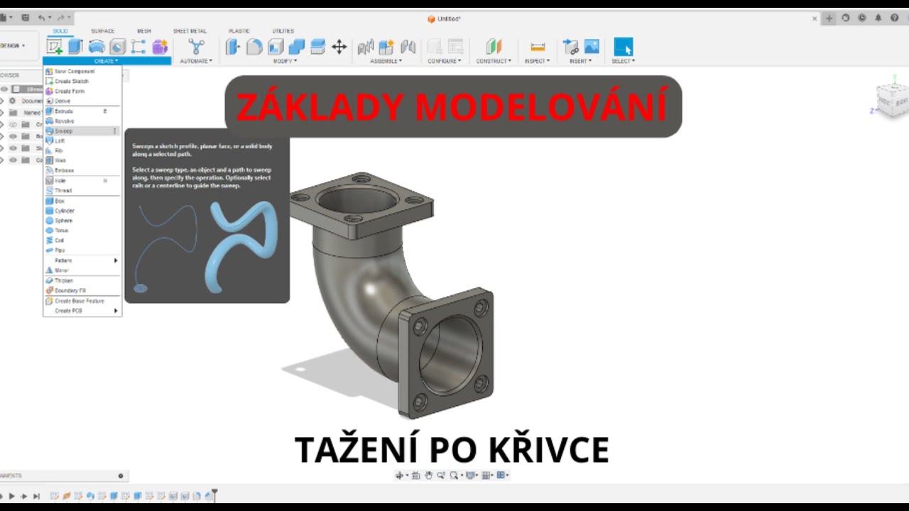 Základy 3D Modelování ve Fusion 360 - Průvodce pro Začátečníky (Tažení po křivce)