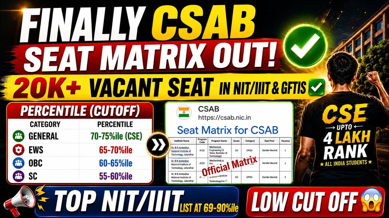 Finally 😱 CSAB 2026 Vacant Seat Matrix OUT😱 Top nit iit at low rank | low rank nit csab registration
