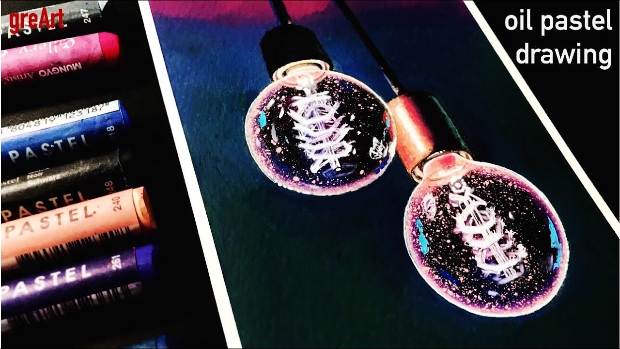 Drawing a shiny pink light bulb with an oil pastel