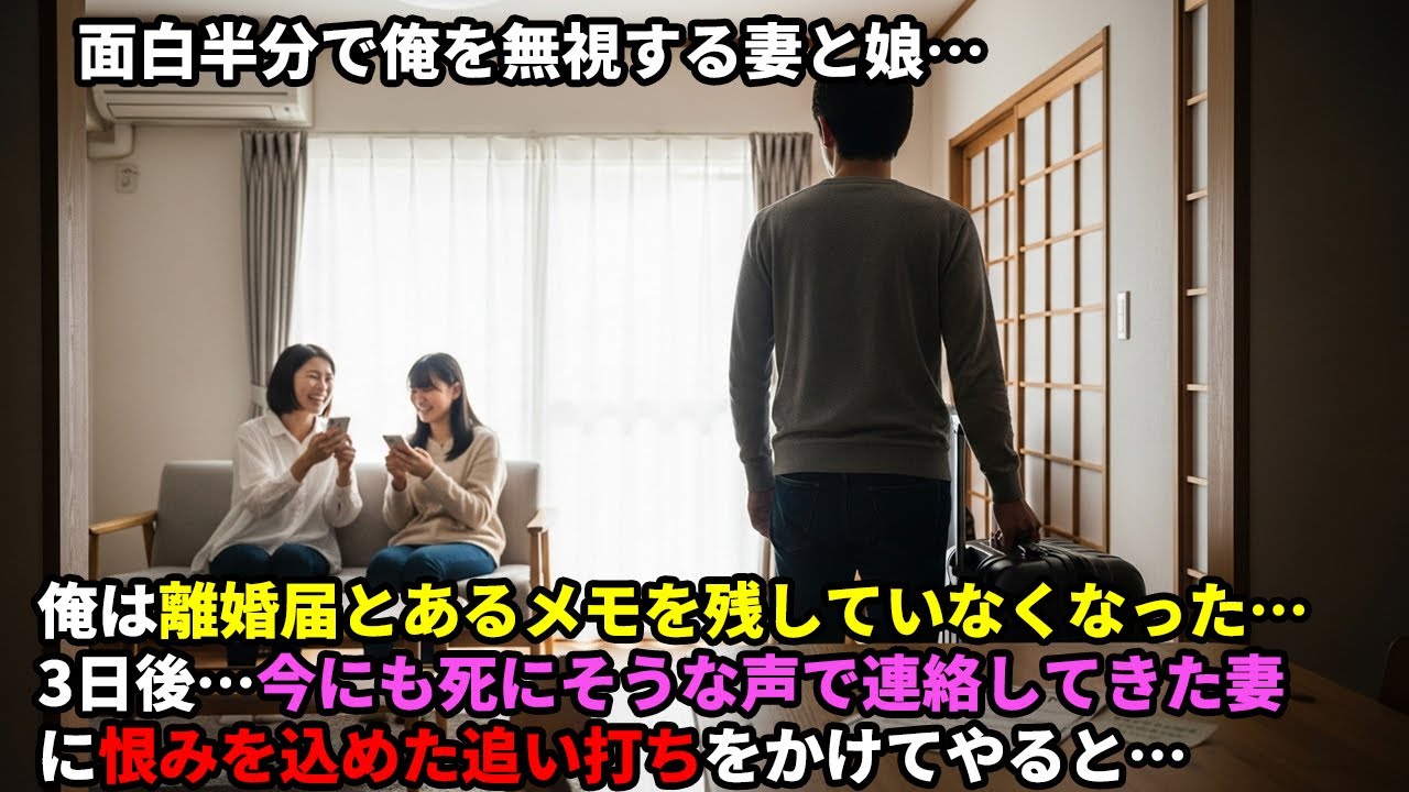 面白半分で俺を無視する妻と娘…離婚届と“あるメモ”を残して姿を消した→3日後、瀕死の声で連絡してきた妻に追い打ちをかけた結果…