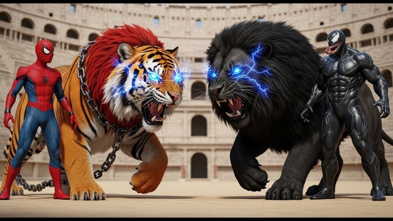 Unexpected Team-Up  An Emotional Fight Against spider man lion and Venom lion Full AI Cinmatic Story
