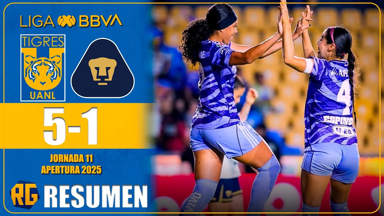 TIGRES FEMENIL VS PUMAS 5-1 | RESUMEN 1T | Liga MX - J11 Apertura 2025 | GOL de Cordinali