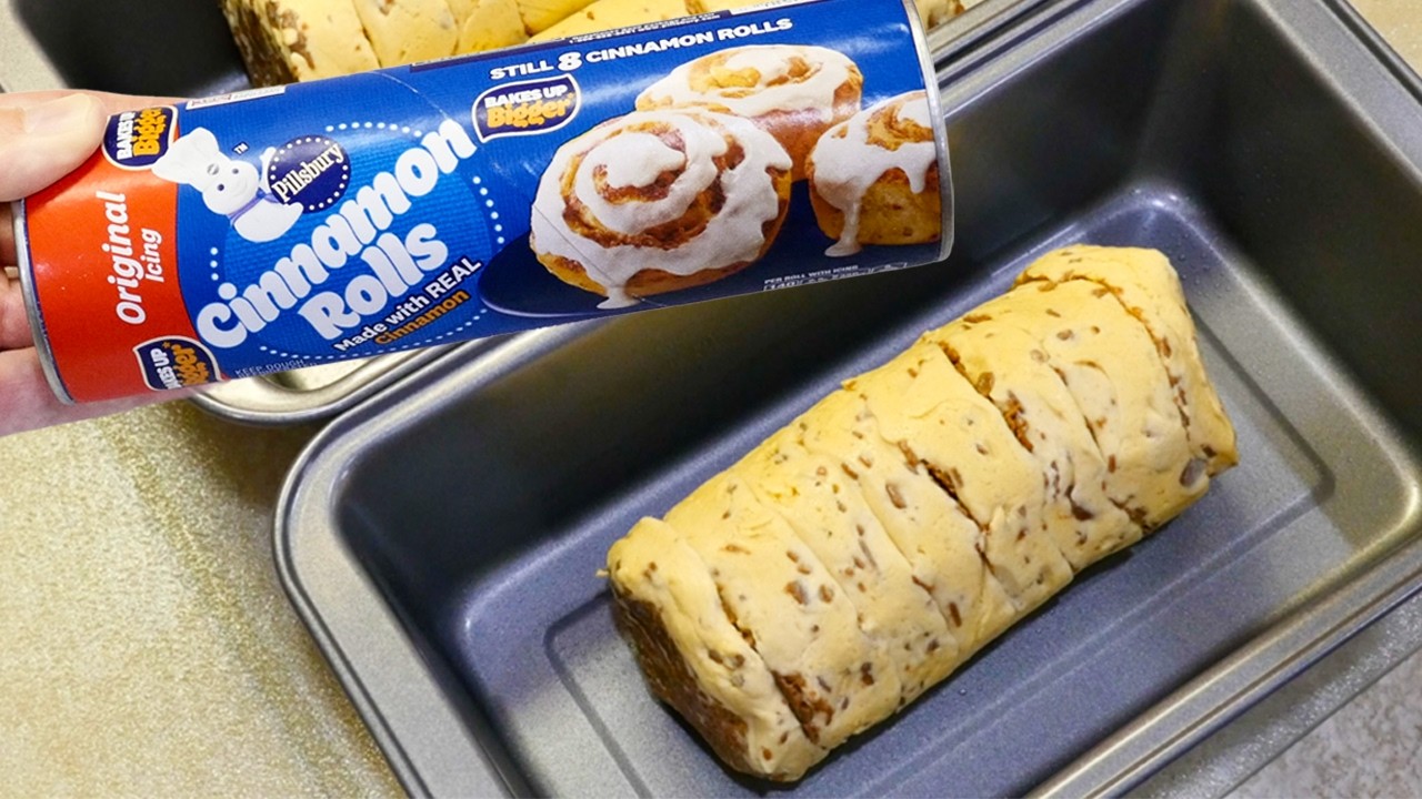 If you bake Pillsbury Cinnamon Rolls in a bread pan..