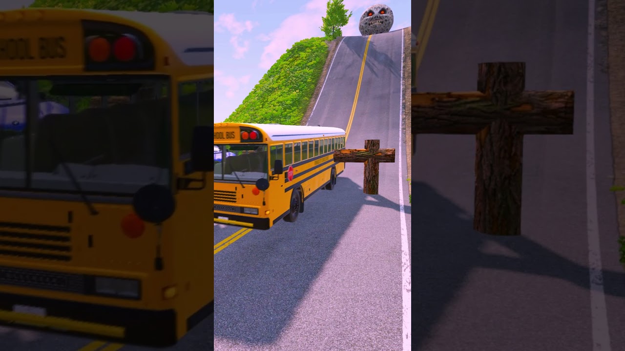 🚛 Truck & School Bus vs Logs Trap || BeamNG.drive #shorts