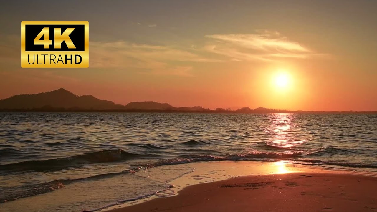 🌅 4K Golden Sunrise Beach in Thailand | Gentle Ocean Sounds for Focus, Study & Relaxation