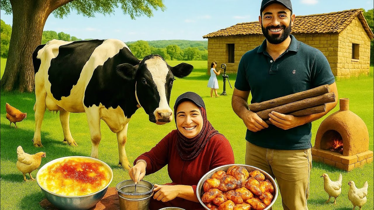 من البيت الفلاحي للفرن البلدي صنية دبابيس دجاج بالبطاطس والخضار مع رز معمر بريحة وطعم زمان 