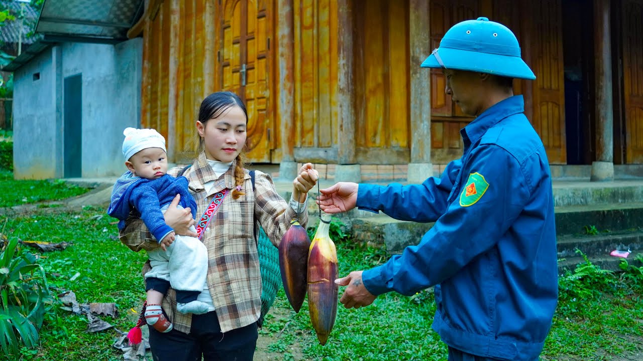 Harvesting Wild Banana Blossoms for the Market - A Gift for a Kind Police Officer