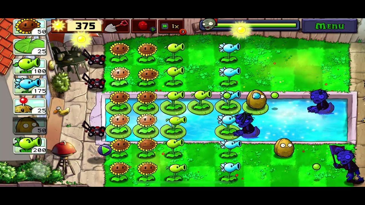 Plants VZ Zombies PVZ - Level 1 (Pool Mode)